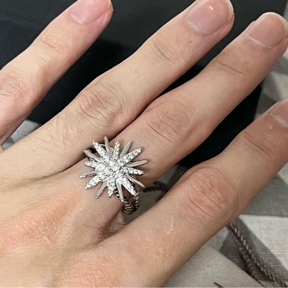 David Yurman Silver Starburst Diamond Ring sz8 - Picture 5 of 6